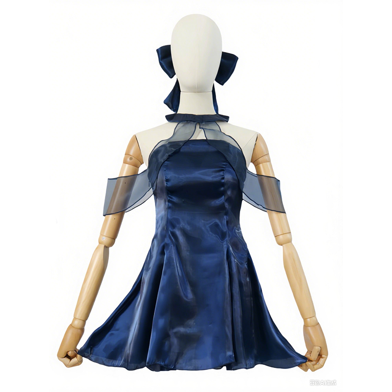 Anime Cosplay Blue Hair - ブルーアーカイブ Chunxiang ダークブルーのドレスとヘアリボンコスプレ衣装カスタムメイドハロウィンクリスマス