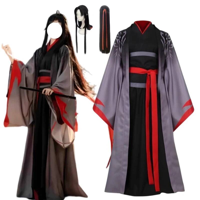 Anime Cosplay Ladies - アニメ「魔道祖師」魏無羨コスプレ衣装古代漢服ロングローブスーツウィッグ女性男性用ハロウィンカーニバルパーティー衣装