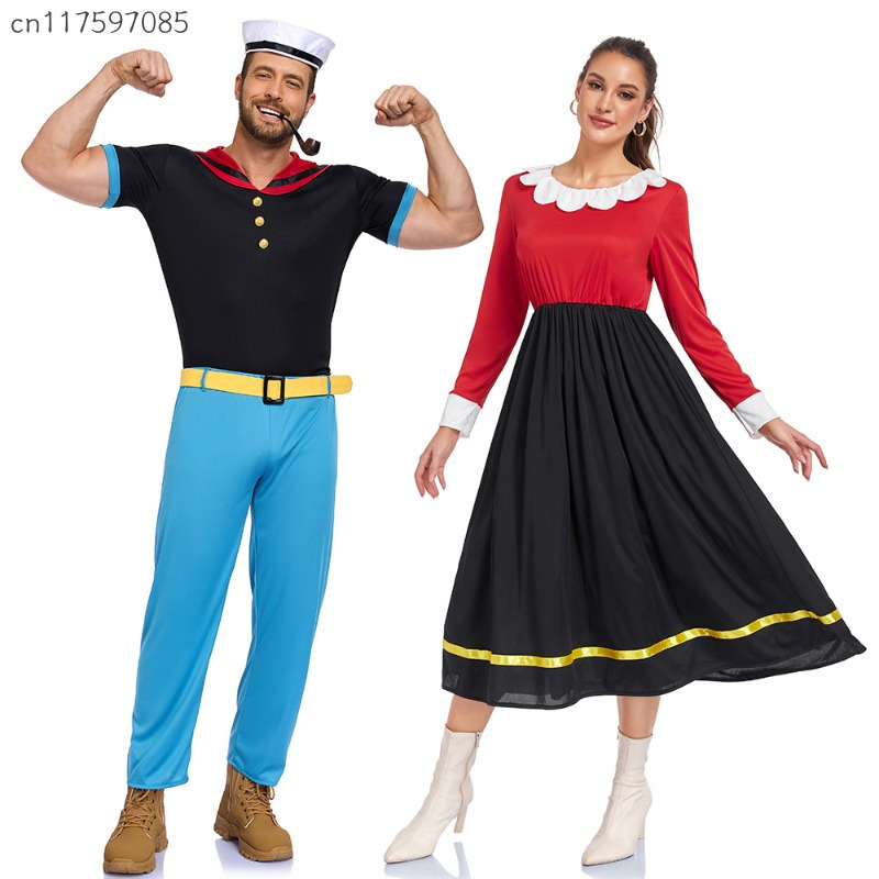 ハロウィーンのコスプレ、クラシックなポパイの衣装、レトロなテ - Anime Cosplay Couple のレビューと価格