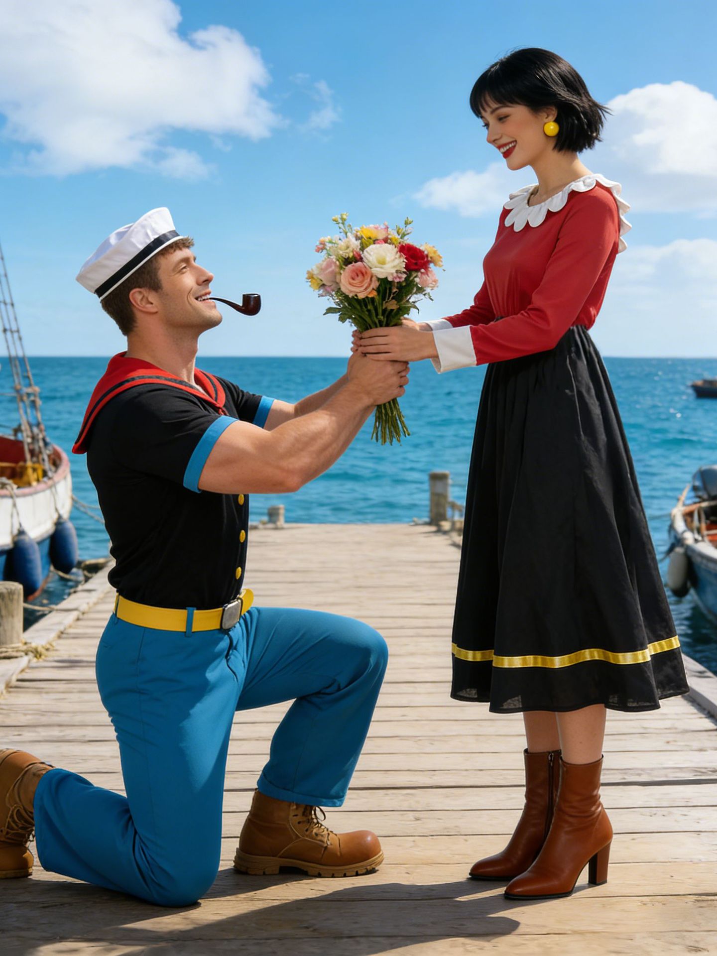 ハロウィーンのコスプレ、クラシックなポパイの衣装、レトロなテ - Anime Cosplay Couple のレビューと価格